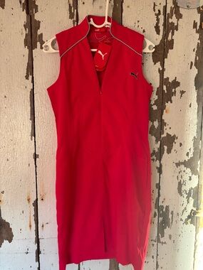 Puma Bright Pink Zip-Front Athletic Dress with Teal Piping